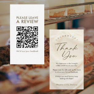 Elegant Ivory Cream Script Leave a Review QR Code Business Card