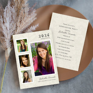 Elegant Ivory Damask 2026 Photo Graduation Party Invitation