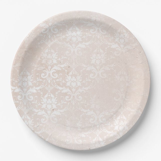 Elegant Ivory damask for all occasions Paper Plate (Front)