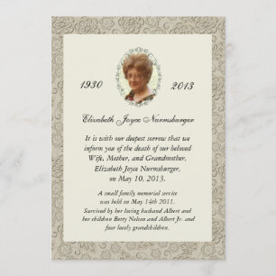 Elegant Ivory Damask Photo Death Announcement