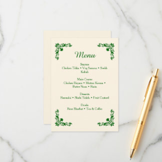 Elegant Ivory & Emerald Floral Wedding Menu