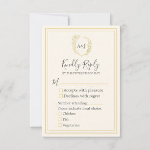 Elegant Ivory Faux Gold 3 Meal Choices Wedding RSVP Card