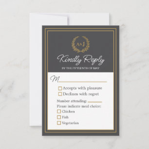 Elegant Ivory Faux Gold 3 Meal Choices Wedding RSVP Card