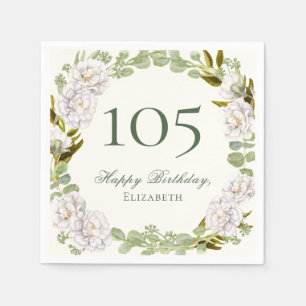 Elegant Ivory Floral 105th Birthday Napkins