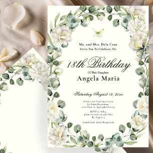 Elegant Ivory Floral 18th Birthday Debut Invitation