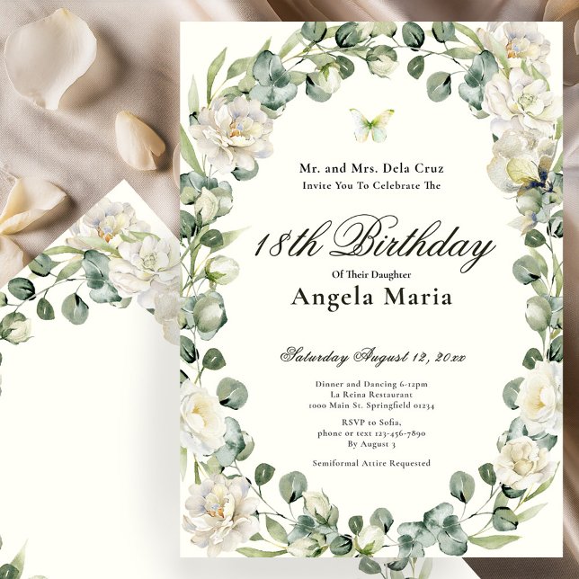 Elegant Ivory Floral 18th Birthday Debut Invitation (Creator Uploaded)