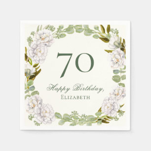 Elegant Ivory Floral 70th Birthday Napkins