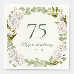 Elegant Ivory Floral 75th Birthday Napkins
