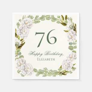 Elegant Ivory Floral 76th Birthday Napkins
