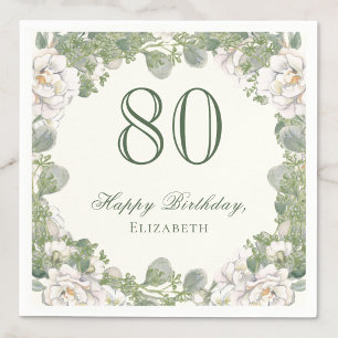 Elegant Ivory Floral 80th Birthday Napkins