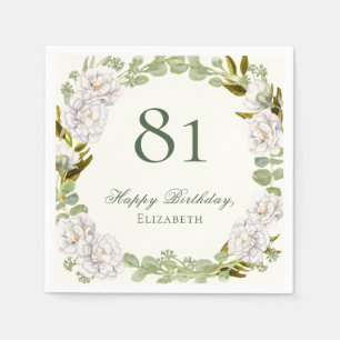 Elegant Ivory Floral 81st Birthday Napkins