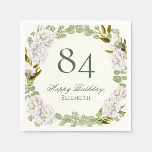 Elegant Ivory Floral 84th Birthday Napkins