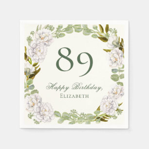 Elegant Ivory Floral 89th Birthday Napkins