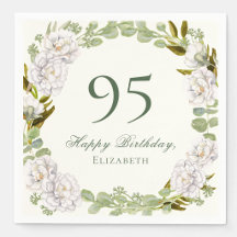Elegant Ivory Floral 95th Birthday Napkins