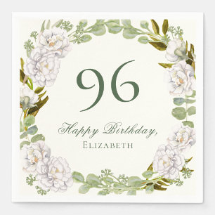 Elegant Ivory Floral 96th Birthday Napkins