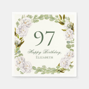 Elegant Ivory Floral 97th Birthday Napkins