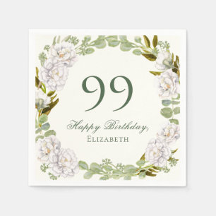 Elegant Ivory Floral 99th Birthday Napkins