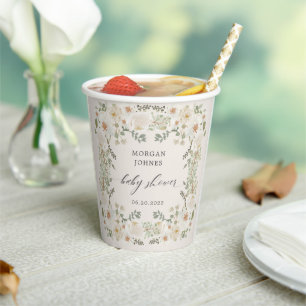 elegant ivory floral bridal shower gift tags paper cups