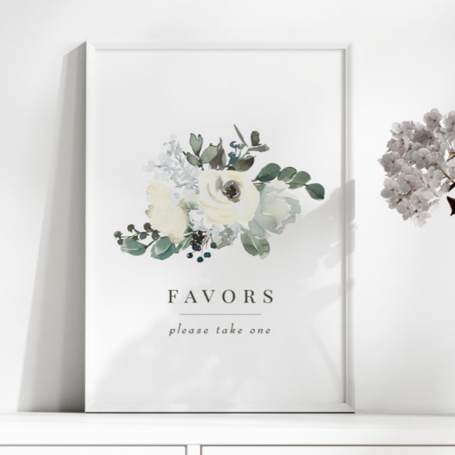 Elegant Ivory Floral Greenery Wedding Favours Sign (Creator Uploaded)