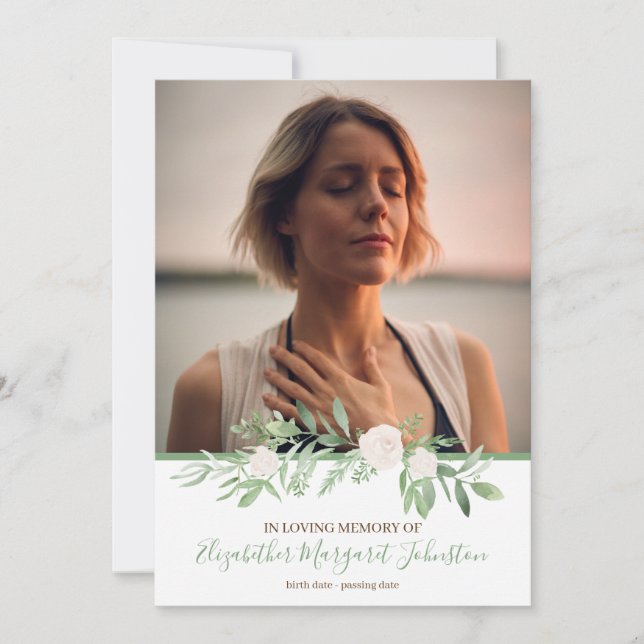 Elegant Ivory Floral In Loving Memory Funeral Thank You Card (Front)