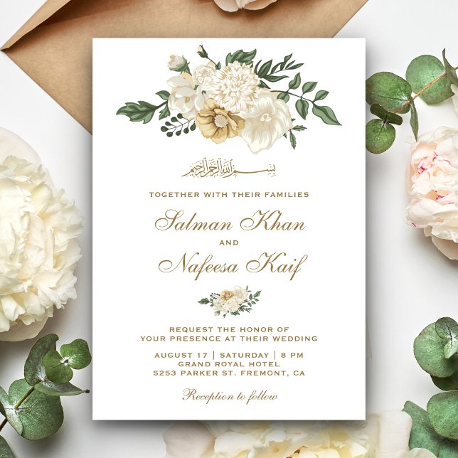 Elegant Ivory Floral Islamic Muslim Wedding Invitation (Creator Uploaded)