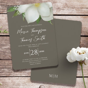 Elegant Ivory Floral Magnolia Wedding Custom Invitation