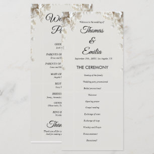 Elegant ivory floral minimalist wedding program