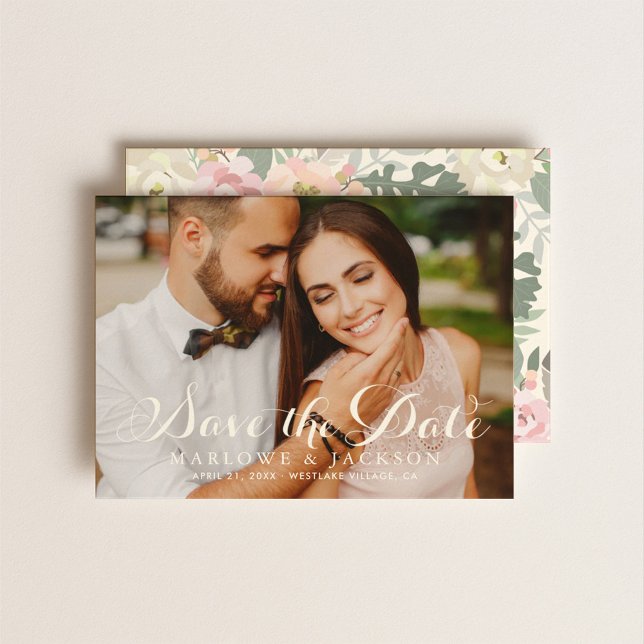 Elegant Ivory Floral Pattern Photo Wedding Save The Date (Creator Uploaded)
