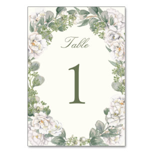 Elegant Ivory Floral Sage Green Table Number