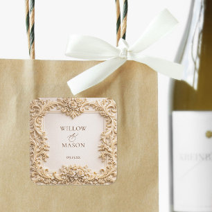 Elegant Ivory Floral Scroll Wedding  Square Sticker