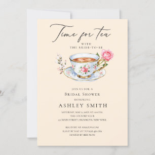 Elegant Ivory Floral Tea Party Bridal Shower Invitation
