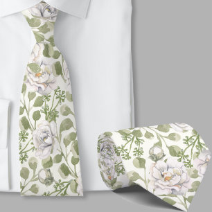 Elegant Ivory Floral Watercolor Necktie
