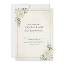 Elegant Ivory Floral Wedding Invitation with Gold