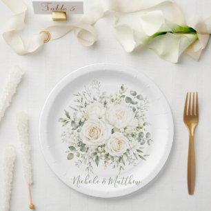 Elegant Ivory Floral Wedding Paper Plate