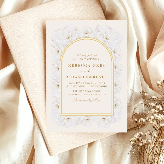 Elegant Ivory Floral with Gold Arch Frame wedding  Invitation (Creator Uploaded)