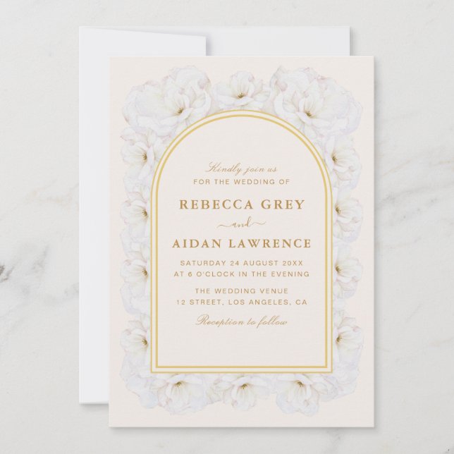 Elegant Ivory Floral with Gold Arch Frame wedding  Invitation (Front)