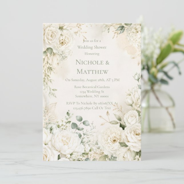 Elegant Ivory Florals Wedding Shower  Invitation (Standing Front)