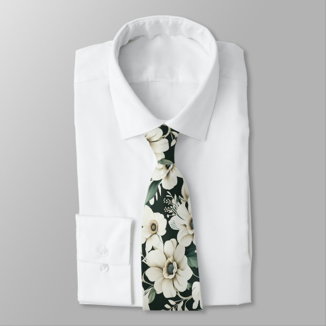 Elegant Ivory Flowers Tie (Tied)
