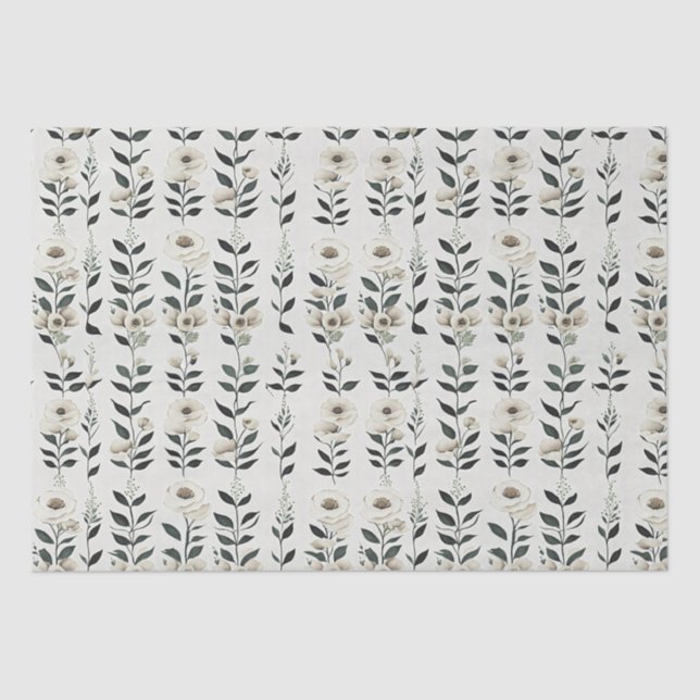 Elegant Ivory Flowers Tissue Paper (Front)