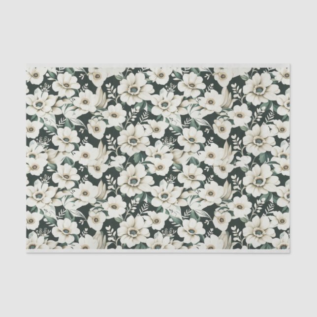 Elegant Ivory Flowers Tissue Paper (Front)