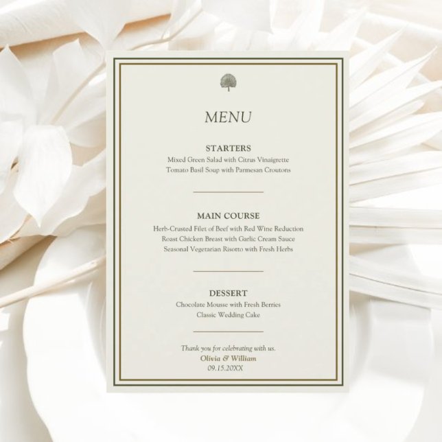 Elegant Ivory & Gold 5x7 Wedding Reception Menu (Elegant wedding menu card with classic gold border for modern and timeless reception design.)