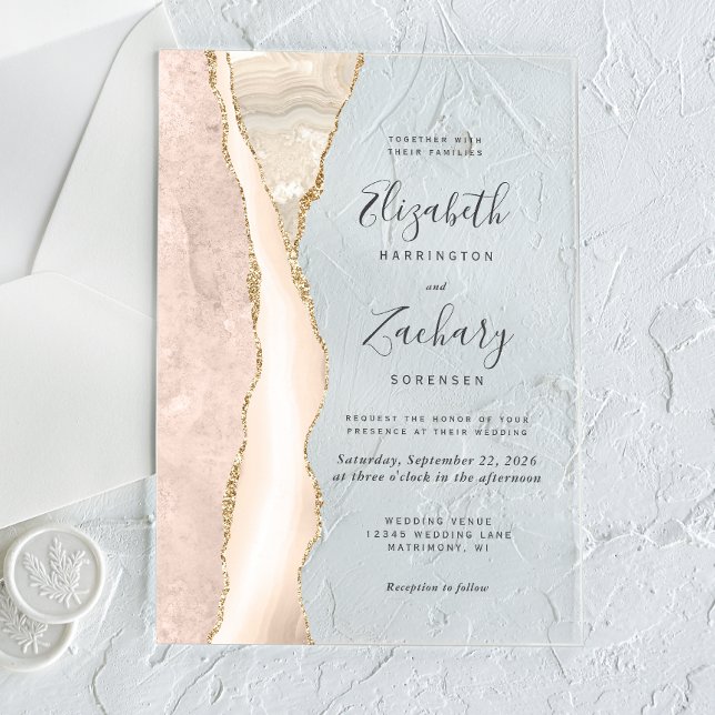 Elegant Ivory Gold Agate Wedding Acrylic Invitations (Creator Uploaded)