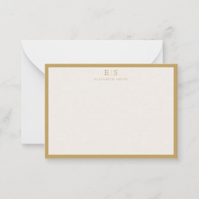 Elegant Ivory Gold Border Monogram Card (Front)