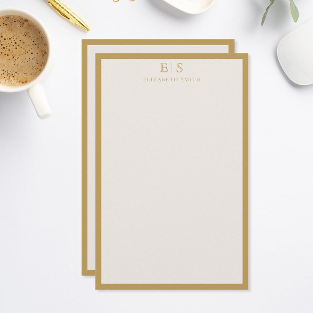 Elegant Ivory Gold Border Monogram Stationery (Creator Uploaded)
