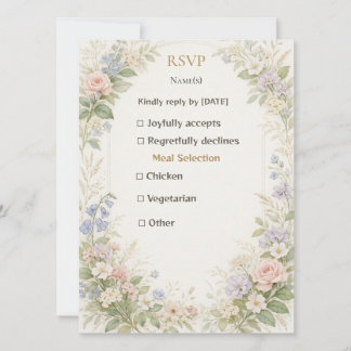 Elegant Ivory Gold Botanical Wedding RSVP Card