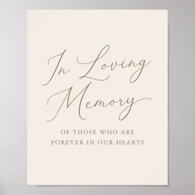 Elegant Ivory Gold Calligraphy In Loving Memory Poster (Front)