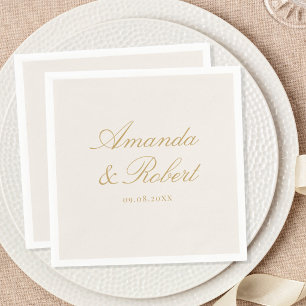 Elegant Ivory Gold Calligraphy Monogram Wedding Napkin