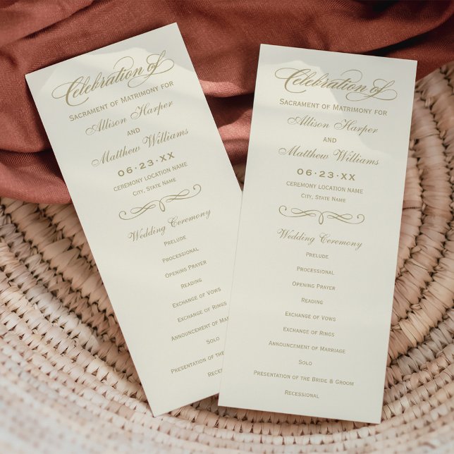 Elegant Ivory Gold Calligraphy Wedding Ceremony Program (Creator Uploaded)