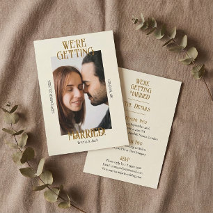 Elegant Ivory & Gold coloured Vintage Photo weddin Invitation
