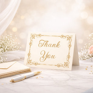 Elegant Ivory Gold Filigree Script Thank You Card